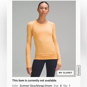 EUC lululemon Swiftly Tech Long Sleeve / Size 8 / Summer Glow & Mango Dream
